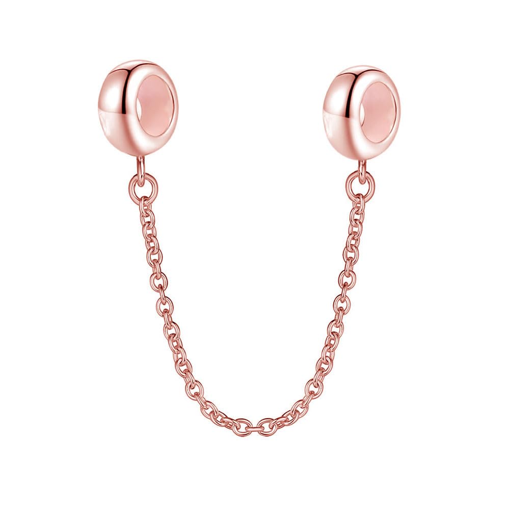 Safety Chain Charm 925 Sterling Silver Clip Charm Stopper Charm Spacer for Pandora Charm Bracelet (Rose Gold-Plated)