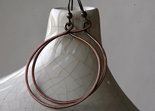 Rustic Copper Circular / Infinity Shape Drop Hoop Earrings in Antique Finish - Three Diameters