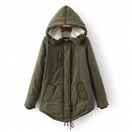 Mewow Women's Winter Thick Warm Faux Lamb Wool Lined Jacket Coat with Hood (L, Armygreen)