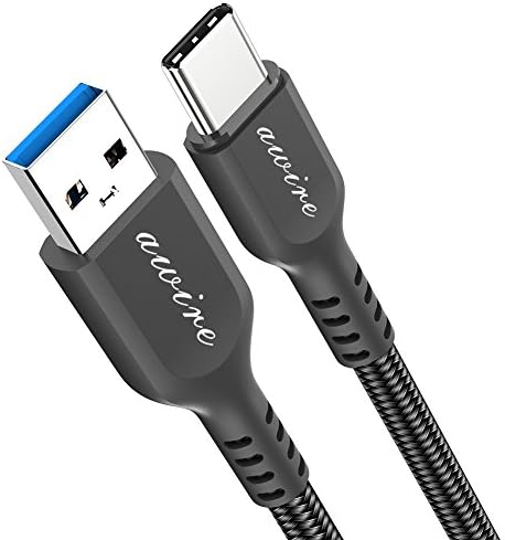 USB Type C Cable,Awire USB-C to USB 3.0 Nylon Braided Fast Charger Cord(1pack,6.6ft) for Galaxy S8 S8 Plus,Nexus 5X 6P,LG G6 V20 G5,Lumia 950 950XL,HTC 10,ZTE Zmax Pro,MacBook,Nintendo Switch (Black)