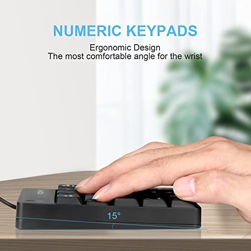 MOFii Number Pad, USB Wired Numeric Keypad 19 Keys Portable for Notebook, Laptop, MacBook, PC, Computer, Surface Pro etc - Black