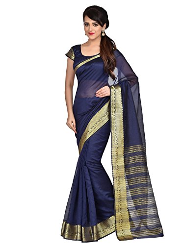 Shonaya Women s Woven Work Banarasi Art SIlk Navy Blue Designer Saree With Unstitched Blouse Piece