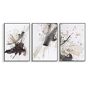 Framed Canvas Wall Art for Living Room, Bedroom Abstract Ink Painting Canvas Prints for Home Decoration Ready to Hanging - 16"x24"x3 Panels