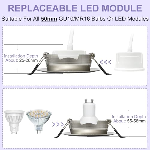 Aulaiyi LED Recessed Spotlight 230 V Dimmable 68 mm 5.5 W IP44 LED Spotlights Ultra Flat Ceiling Spotlights 45° Swivelling Recessed Lights 3000 K / 4000 K / 6000 K Spotlights Ceiling Light for