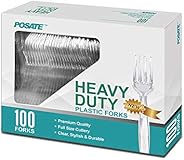 Heavy Weight Plastic Forks, Clear Disposable, 100 Packs