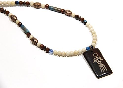 AB's - Tribal Inspirations_Dance_Necklace Made of Agate and Fossil with Bone Pendant for Men/Women_Beaded Pendant Necklace