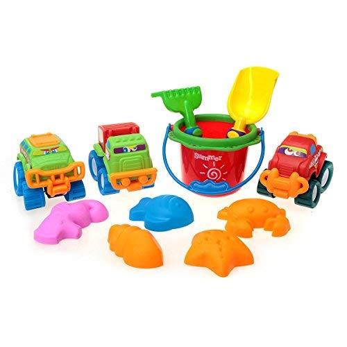 Loxfir 11pcs Beach Toys, Sand Toy Set with Bucket, Shovel, Rake, Cars and Sand Molds for Kids - //coolthings.us