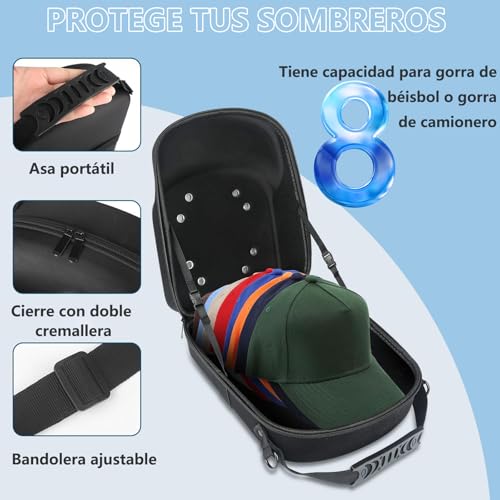 Maleta Oversize para gorras 8 New Era, Funda de Viaje Impermeable para Sombrero con cremallera, Asa, Bandolera, Material EVA engrosado, Resistente a la presión y anticolisión, Protege Sombreros