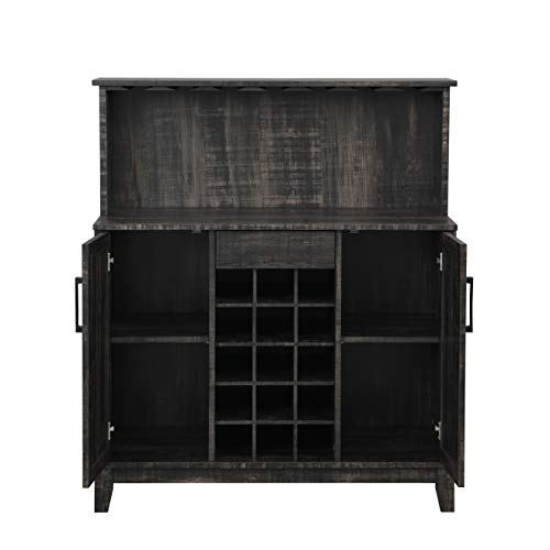 HOME SOURCE Bar with Wine Rack and Glass Doors (Charcoal Solid