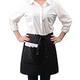 ROTANET Waist Apron/Half Apron with 3 Pockets, Professional Grade for Home or Professional Kitchen - Durable, Comfortable, Easy Care(Black)