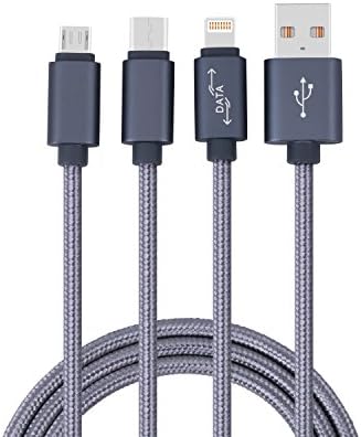 Lightning and Micro USB Charging Cable 2 in 1 Nylon Braided Sync and Fast Charging Dual Cable Cord for iPhone 7 6sp 6s 5 6 6p plus and Andriod Phones Samsung (Gray)