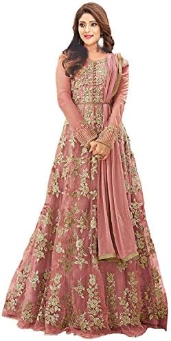 mashur fab Women's Net Embroidered Semi-stitched Anarkali Gown (Multicolour, XXL)