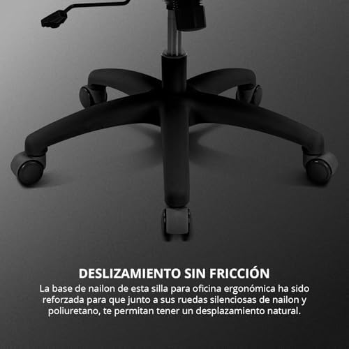 DRAIR35 – Silla Escritorio Ergonómica Oficina y Hogar de Malla tensada Transpirable, Reclinable 90-120°, Reposacabezas y Reposabrazos Abatibles, Soporta hasta 120 kg, Negro