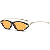 GNOLONG Stylished Cat Eyes Oval Sunglasses - for Women Men Retro Oval Gold Frame Eyewear UV400 Protection Party Driving
