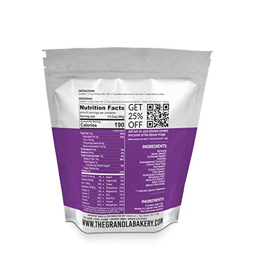 Granola Bakery - Chocolate Chia Keto Instant Hot Cereal - 11.3Oz Bag - 1g Net Carb - High Fiber Oatmeal Alternative, Gluten Free, Grain Free, Healthy Diabetic Friendly, Low Carb Breakfast - Thumbnail 6