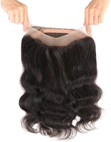 Freesia Hair Natural Hairline 360 Lace Frontal Closure With Baby Hair Virgin Human Hair Extension Brazilian Body Wave Full Lace Frontal Band Closure Bleached Knots Natural Black Remy Hair Weave(16'')