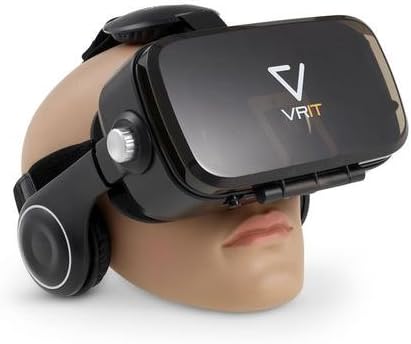 VRIT V2 the Top VR Smartphone Headset Set - 3D Virtual Reality Glasses with built in headphones. Enjoy VR Games, Apps And Movies. Works with Android, Iphone and All Phones 4-6 Inches Wide (Black)