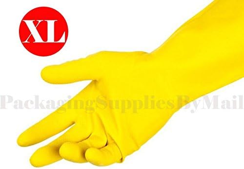 1 DZ Yellow Flocklined Latex Household Gloves with Polymer Chlorinated Size: X-Large by PSBM