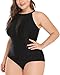 Daci Black Plus Size One Piece Swimsuits for Women High Neck Plunge Mesh Cut Out Bathing Suits 18 Plus