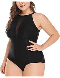 Daci Traje de baño de una pieza para mujer, talla grande, cuello alto, cuello en V, traje de baño de malla