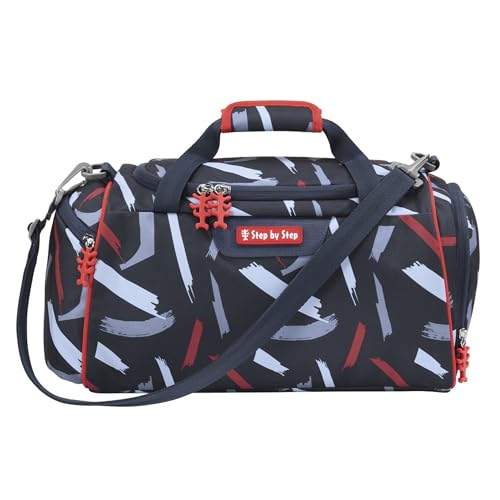 Step by Step Sporttasche Sports Car Mick, grau/rot, mit Nasswäschefach, Abnehmbarer Tragegurt, Verstellbarer Schultergurt für Jungen 1. Klasse, 13 L