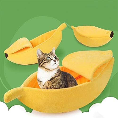 Petgrow バナナ型 ペットベッド 猫ベッド 犬ベッド 猫 犬ハウス 可愛い 寝袋 四季通用 Pp綿 保温 防寒 うさぎ 小動物用 寝床 家装飾 洗える イエロー M