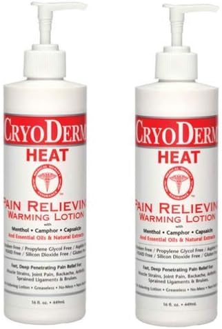 Cryoderm Heat Pain Relieving Lotion 16 oz 2 Pack 32 oz Total