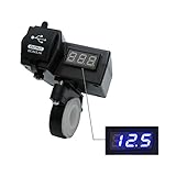 Motorcycle USB Phone Charger & Blue Voltmeter with On/Off Switch 5V 3.1A Dual Power Port JARDLI