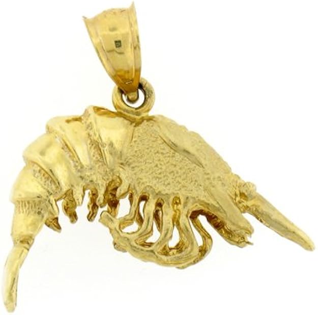 14k Yellow Gold Shrimp 3D Pendant Amazon.co.uk Jewellery