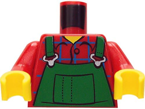 LEGO Minifigure Parts -- Body: Green Overalls (Farmer) Red with Blue Windowpane Check Shirt (PACK OF 2)