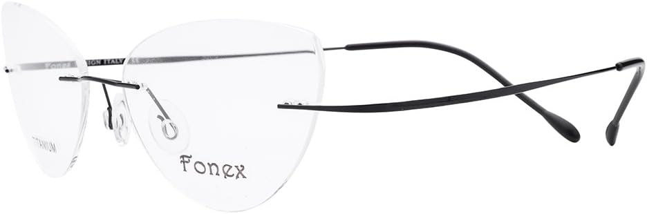 2016 New Cat eye Rimless Glasses Memory Titanium Eyeglasses Myopia Optical Frame F10001 (Black Frame, 52)