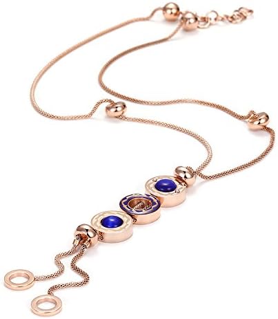 Rommy Roland Titanium Steel Necklace Plating with Opal Crystals Pendant Chain for Women Girls