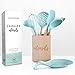 Silicone Cooking Utensils Set, Turquoise Kitchen Utensils Set With Holder-Silicone Spoon Rest, Silicone Ladle, Basting Spoon, Slotted Spoon, Pancake Turner, Spatula,Skimmer,Whisk,Rustic Utensil Holder