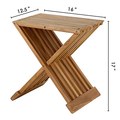 image for Rose Home Fashion Teak Shower Stool, Teak Shower Bench, 17