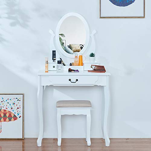 image for Tiptiper Vanity Table Set, Vanity Sets with 360° Rotating Oval Mirror