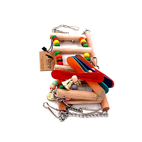 Borange Bird Toys Parrot Ladders Wood Stand Natual Stand Bird Colorful Swing Bridge Wooden Perches for African Grey Parakeet Budgie Cage Accessories