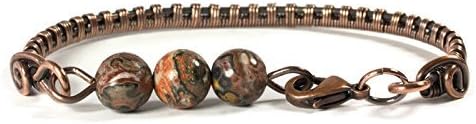Copper Bangle Bracelet for Women with Leopardskin Jasper for Small Wrist