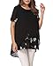 Anself New Fashion Women Chiffon Blouse Embroidery Crew Neck Short Sleeve Loose Fit Casual Tops White/Black L