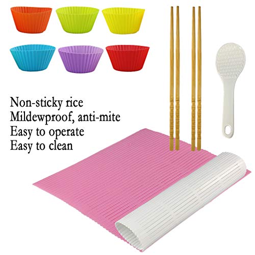 Yolyoo Sushi Kit Rolling Mats for Sushi Making 1x Rice Paddle, 6x Silicone Baking Cups and 2 Chopsticks