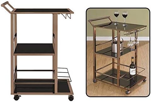 chitacharoen 3 Tier Serving Food Drinks Metal Glass Serving Bar Cart Trolley Wheels