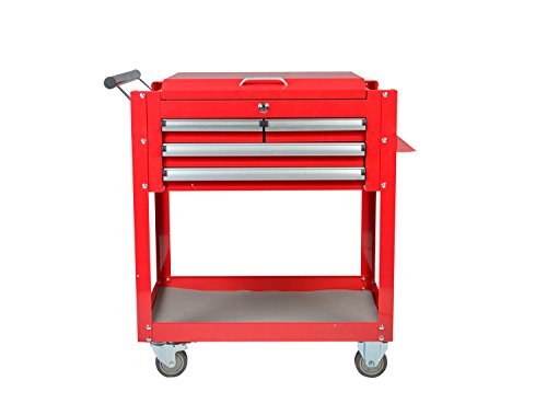 Enjoi Utility Tool Cabinet Service Cart Tool Chest Workshop Rolling Storage Trolley Tool Box w/Drawers (Red)