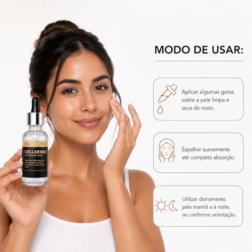 Cellsense Sérum Facial Rejuvenescedor Cell Sense Tecnologia Dermohacking Anti-idade Hidratação Pele Uniforme Textura Leve Rápida Absorção Cuidados Faciais Diário 30ml