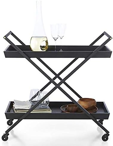 Tcbz Industrial Portable Kitchen Island on Wheels,Bar Carts for the Home Wine Bar Beverage Coffee Cart,Metal Rolling kitchen carts and islands,Wood and Iron 2-Tier,Black,80 * 40 * 75cm
