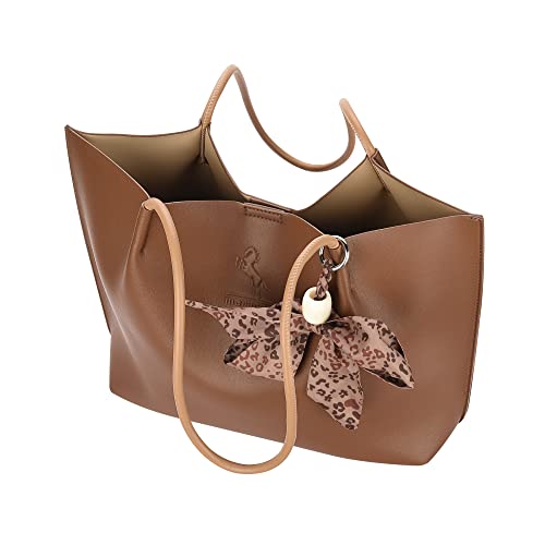 Marengo Vintage Genuine Leather Tote Bag Handbag Shopper Purse Shoulder Bag for Women Office Laptop Bag Brown