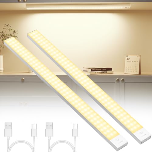 OUILA Unterbauleuchte Küche LED 2 Stück 60CM Schrankbeleuchtung Batterie 5000mAh USB Wiederaufladbar Magnetische Lampe Kabellos Schranklicht mit Beweg