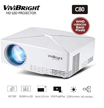 Vivibright C80 2200LM 720 P HD Home Theater Portable LED Projector with Remote Controller, Support HDMI, VGA, AV, USB Interfaces, White