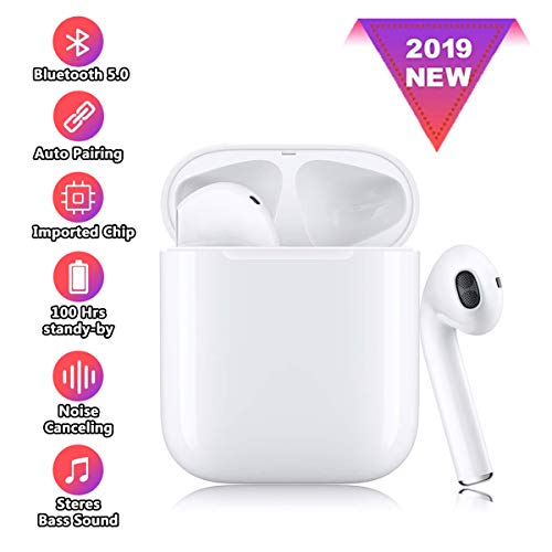 Bluetooth 5.0 Wireless Earbuds Noise Canceling Sports Headphones with Charging Case IPX5 Waterproof Stereo Earphones in-Ear Built-in HD Mic Headsets for iPhone Android Apple Airpod