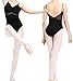 Black Cotton Camisole Ballet Dance Leotard With Mesh Waist And Back