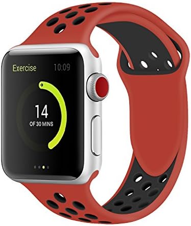Band4u Apple Watch Band 42mm,Soft Silicone Strap Replacement Wristbands For Apple Watch Sport Series 3 Series 2 Series 1 NIKE+ Sports and Edition (42ML red/black)