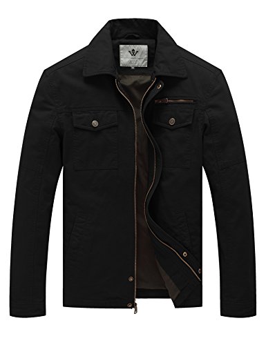 WenVen Men's Military Cotton Jacket (Black, XXX-Large)